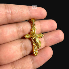 Gold Praying Hands Cross Pendant Necklace, Stainless Steel Necklace for Men, Religious Christian Pendant, 14K Gold Waterproof Necklace, Gift for Him
