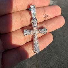 Moissanite Gothic Dual Cross Pendant - Rose Two Tone