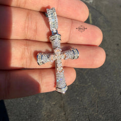 Moissanite Gothic Dual Cross Pendant - Rose Two Tone