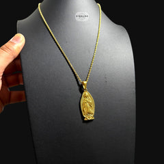 Gold Virgin Mary Pendant Necklace, Stainless Steel Necklace for Men, Religious Catholic Pendant, 14K Gold Waterproof Necklace, Gift for Him