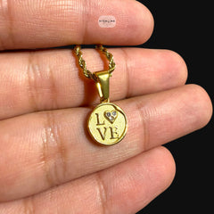 Gold Love Pendant Necklace, Stainless Steel Necklace for Men Women, Heart CZ Pendant, 14K Gold Waterproof Necklace, Gift for Him Her