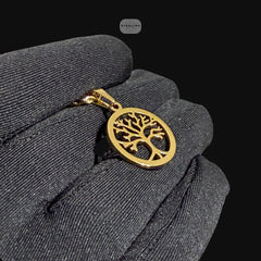 Gold Tree of Life Pendant Necklace, Stainless Steel Necklace for Men Women, Symbolic Family Pendant, 14K Gold Waterproof Necklace, Gift