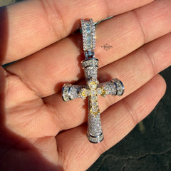 Moissanite Gothic Dual Cross Pendant - Yellow Two Tone