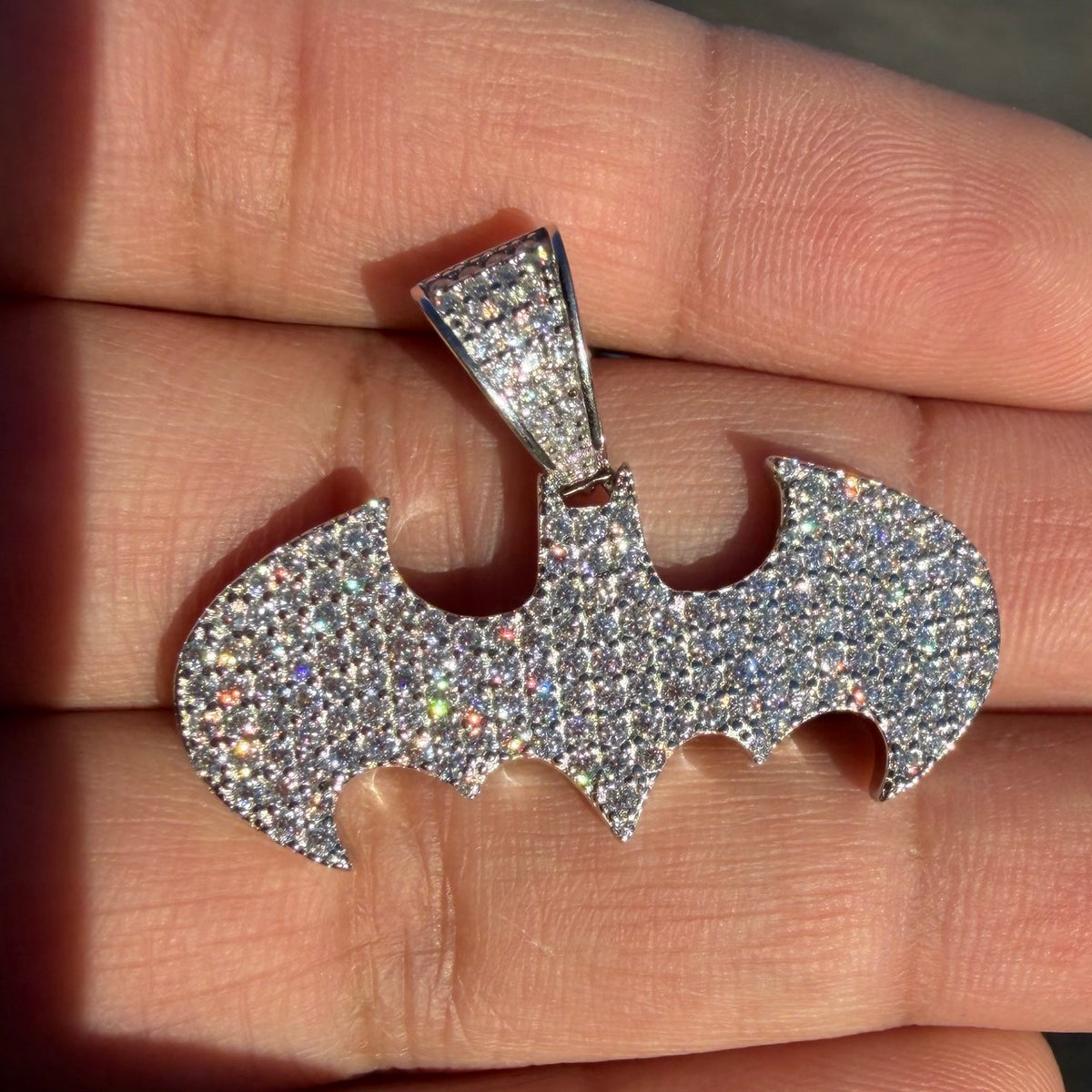 Moissanite Bat Shape Iced Pendant + Steel Rope Chain