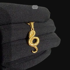 Gold Snake Pendant Necklace, Stainless Steel Necklace for Men, Cobra Pendant, 14K Gold Waterproof Necklace, Gift for Him, Hypoallergenic Jewelry