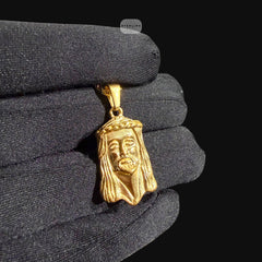 Gold Jesus Face Pendant Necklace, Stainless Steel Necklace for Men, Religious Christian Pendant, 14K Gold Waterproof Necklace, Gift for Him