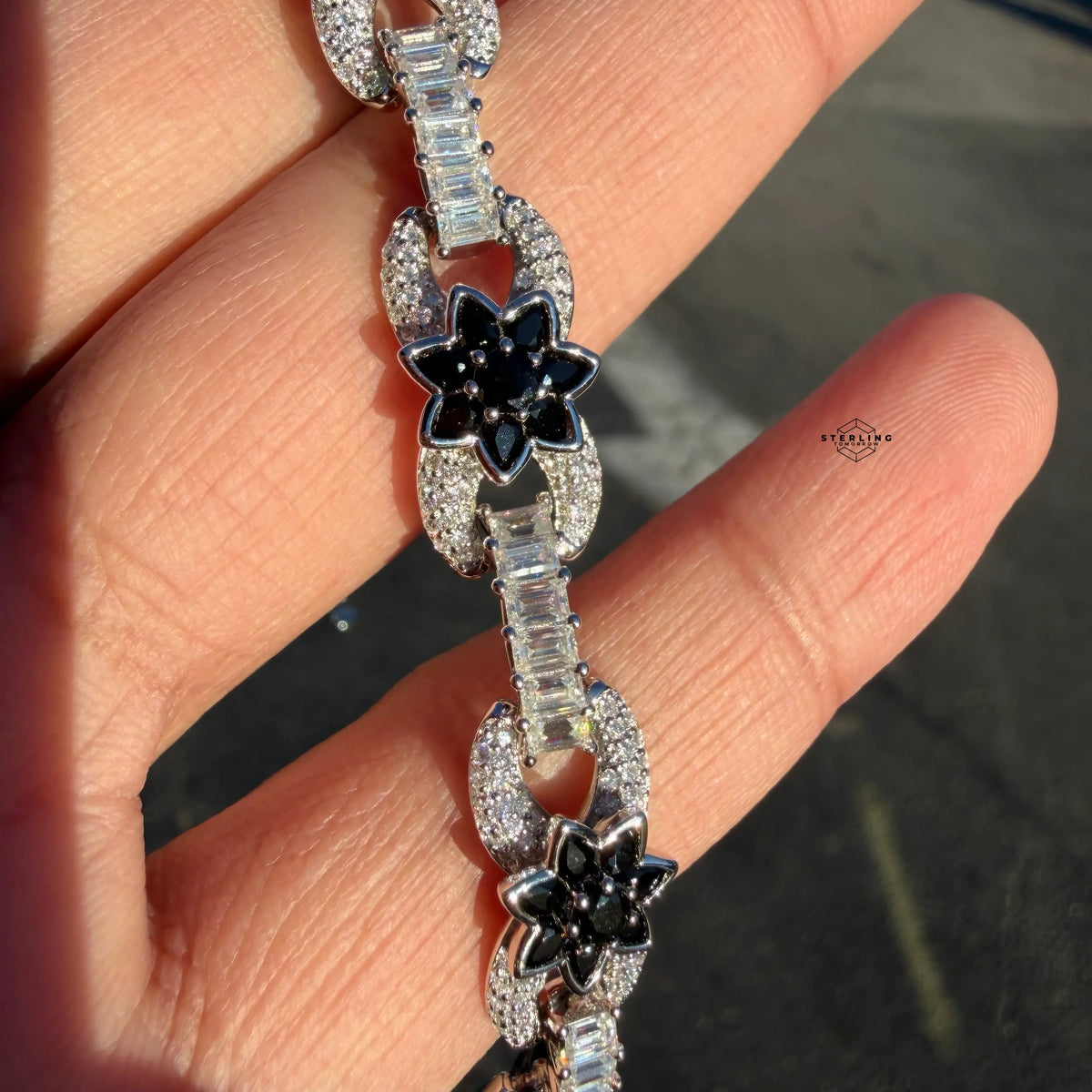 Moissanite Black and White Infinity Bracelet 8"