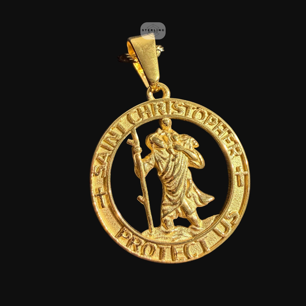 Gold Saint Christopher Pendant Necklace, Stainless Steel Necklace for Men, Religious Catholic Pendant, 14K Gold Waterproof Necklace, Gift for Him