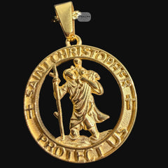 Gold Saint Christopher Pendant Necklace, Stainless Steel Necklace for Men, Religious Catholic Pendant, 14K Gold Waterproof Necklace, Gift for Him