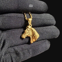 Gold Horse Pendant Necklace, Stainless Steel Necklace for Men, Horse Head Charm, 14K Gold Waterproof Necklace, Gift for Him, Equestrian Jewelry