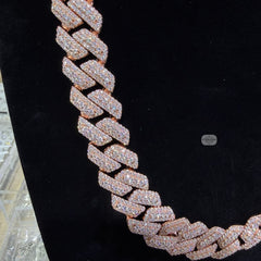 Moissanite 20mm Rose Gold over Silver 3D Cuban Chain