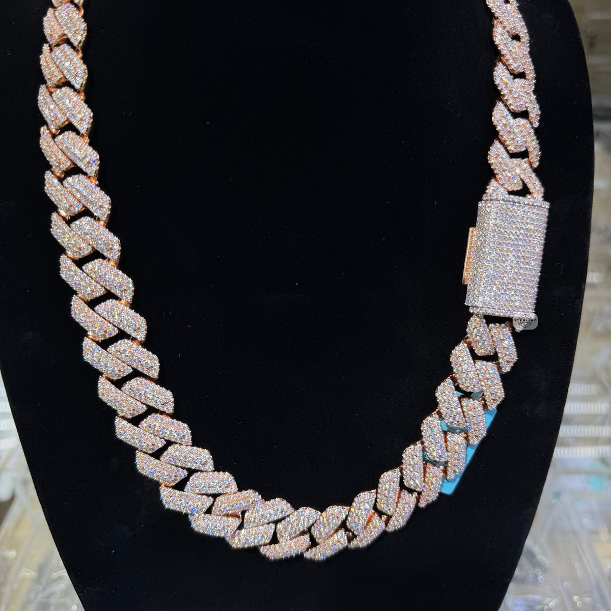 Moissanite 20mm Rose Gold over Silver 3D Cuban Chain