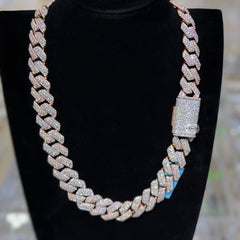 Moissanite 20mm Rose Gold over Silver 3D Cuban Chain