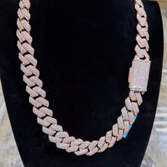 Moissanite 20mm Rose Gold over Silver 3D Cuban Chain