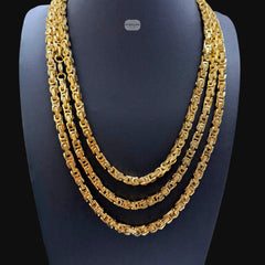 Gold 6mm Byzantine Chain Necklace or Bracelet, Mens 316L Stainless Steel, 14K Gold PVD Bonded, Waterproof Hypoallergenic Jewelry