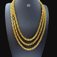Gold 6mm Byzantine Chain Necklace or Bracelet, Mens 316L Stainless Steel, 14K Gold PVD Bonded, Waterproof Hypoallergenic Jewelry