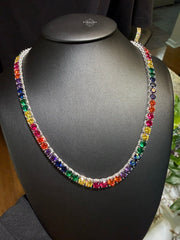 MultiColor Moissanite Tennis Chain 6.7mm Iced Out Sides - 925 Sterling Silver
