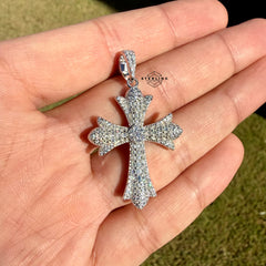 Moissanite Iced Out Chrome Cross Pendant 925 Sterling Silver, Passes Diamond Tester, GRA Certified, Gothic Cross Necklace, Free Steel Rope Chain