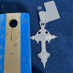 Moissanite Gothic Cross Pendant, Iced Out 925 Sterling Silver Hip Hop Necklace w 24" Rope Chain
