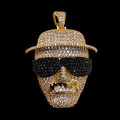 Iced Out Bearded Scientist Pendant | 14K Gold Plated CZ Hip Hop Character Necklace with Free Rope Chain