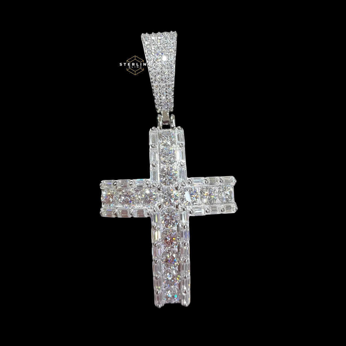 Iced Out Moissanite Cross Pendant 925 Sterling Silver, VVS1 D Color Moissanite Cross Necklace, Hip Hop Cross Pendant for Men, GRA Certified Religious Jewelry