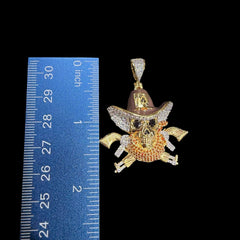 Gold Iced Out Cowboy Skull Pendant