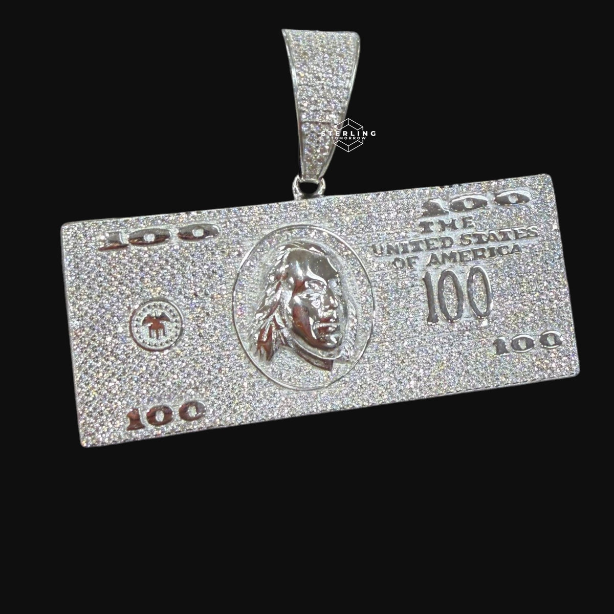 Moissanite 100 Dollar Bill Pendant