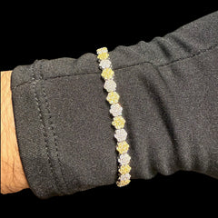 Moissanite Flower Cluster Bracelet Gold Two Tone 5mm 7"
