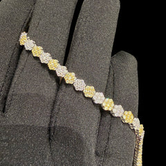 Moissanite Flower Cluster Bracelet Gold Two Tone 5mm 7"