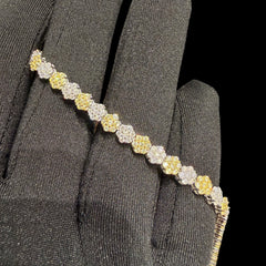 Moissanite Flower Cluster Bracelet Gold Two Tone 5mm 7"