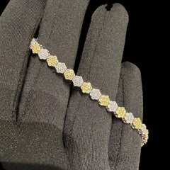 Moissanite Flower Cluster Bracelet Gold Two Tone 5mm 7"