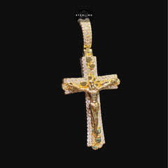 Nugget Iced Out Gold Jesus Cross Crucifix