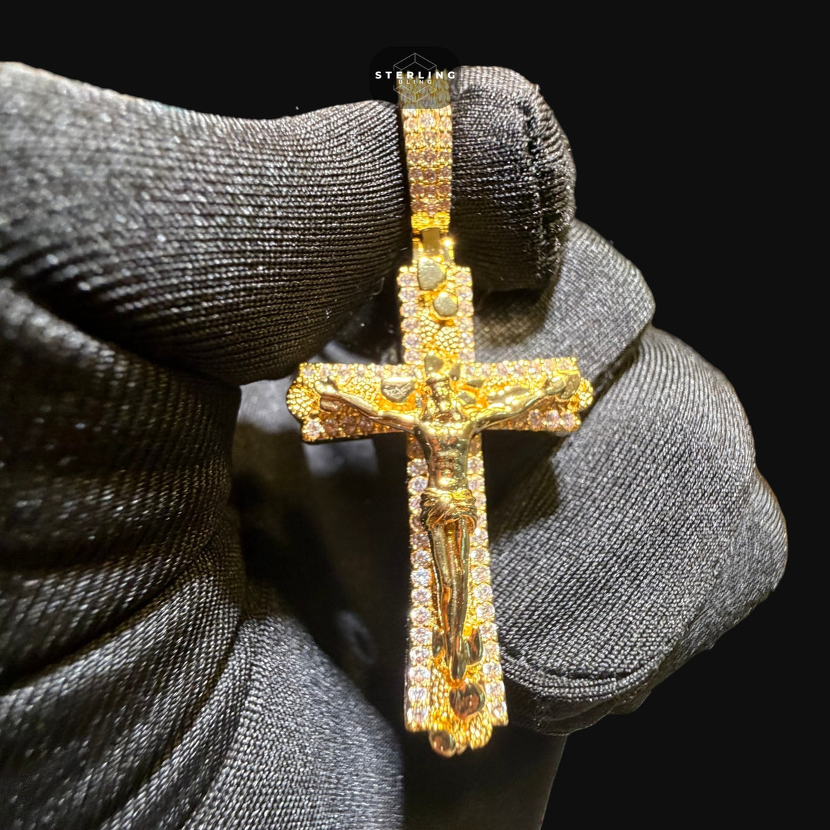 Nugget Iced Out Gold Jesus Cross Crucifix
