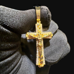 Nugget Iced Out Gold Jesus Cross Crucifix