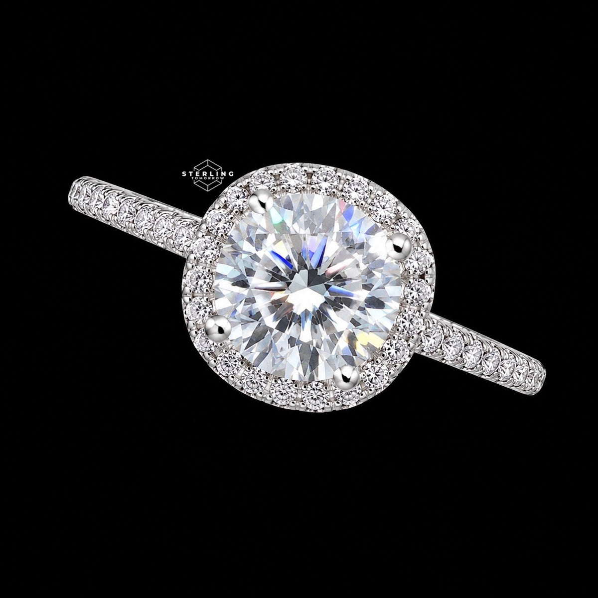 2.8 CTW Round Halo Moissanite Engagement Ring 925 Sterling Silver