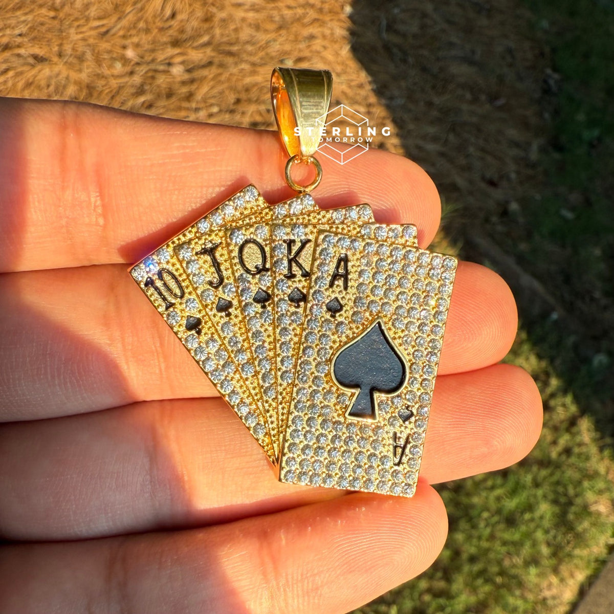 Playing Cards Pendant Gold Tone Stainless Steel