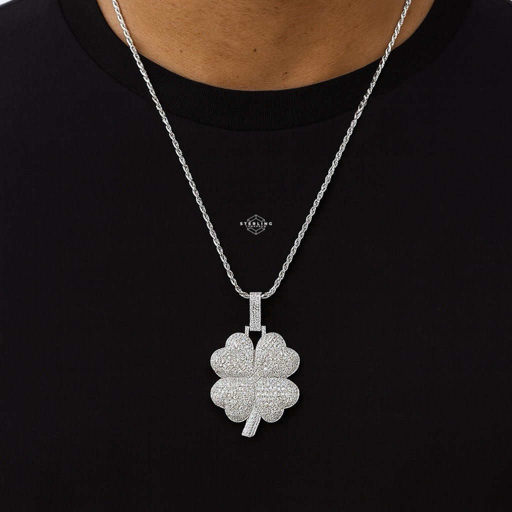 Shamrock 925 Sterling Silver CZ Pendant + Steel Rope Chain