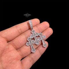 Triple Cross Baguette 14k White Plated Iced CZ Pendant