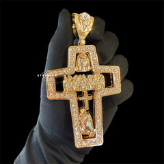 XL Gold Cross Last Supper Pendant