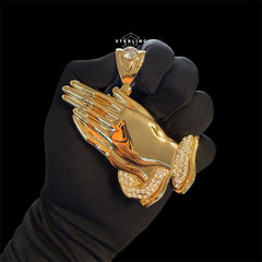 XL Gold Prayer Hands Pendant