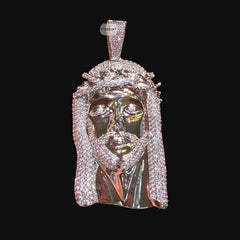 Jesus Face Silver Tone Large Iced Out Pendant