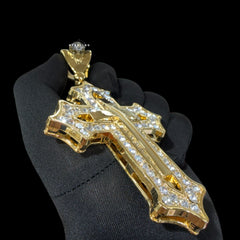 Big Gold Iced Out Cross Pendant, 14K Gold Plated CZ Diamond Christian Necklace, Religious Hip Hop Jewelry with Rope Chain