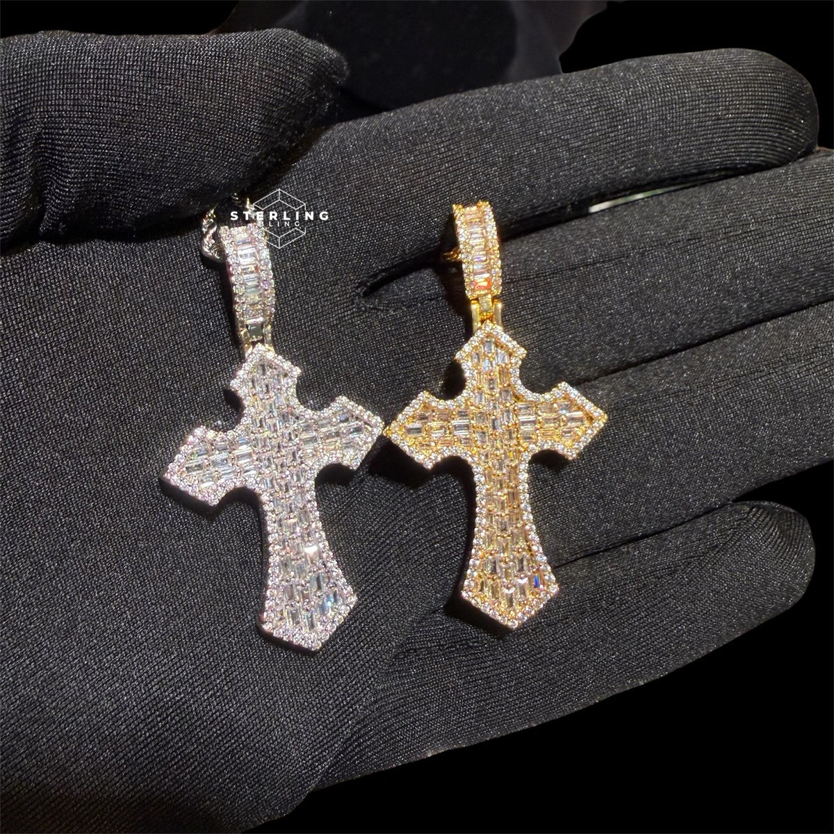 Iced Out Baguette Cross Pendant + Rope Chain