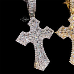 Iced Out Baguette Cross Pendant + Rope Chain