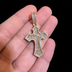 Iced Out Baguette Cross Pendant + Rope Chain