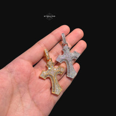 Baguette Cross Iced Out Pendant 14k Gold Plated CZ