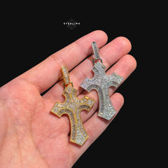 Baguette Cross Iced Out Pendant 14k Gold Plated CZ