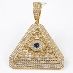 Evil Eye Pyramid Pendant Necklace | Iced Out CZ Triangle Pendant | 14K Gold Plated Hip Hop Jewelry | Protection Jewelry Gift