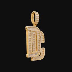 14K Gold Plated Iced Out DC Pendant | Baguette CZ Hip Hop Letter Necklace | Large Initial Charm with Free Rope Chain Dream Chaser Streetwear