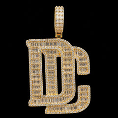 14K Gold Plated Iced Out DC Pendant | Baguette CZ Hip Hop Letter Necklace | Large Initial Charm with Free Rope Chain Dream Chaser Streetwear